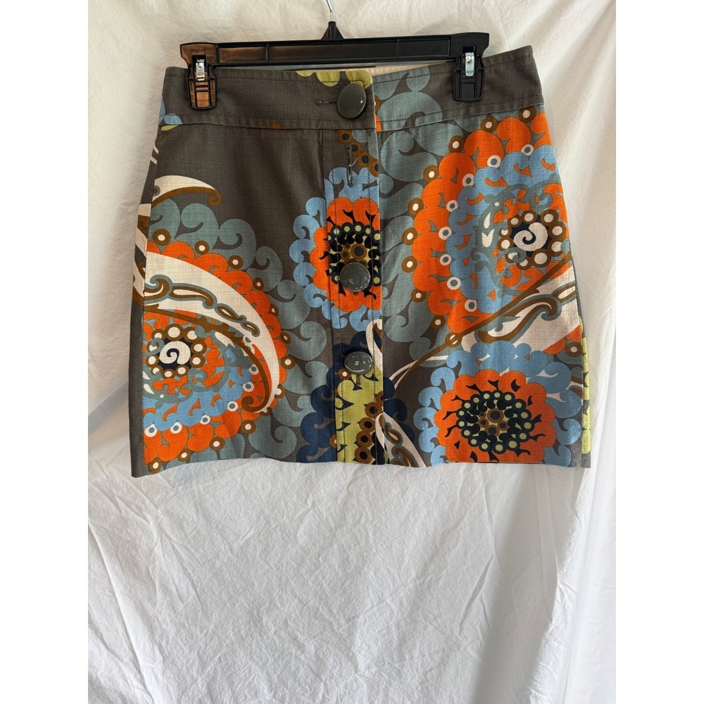 J.Crew Retro Floral Paisley Button Front Mini Skirt Brown Orange Blue Size 4